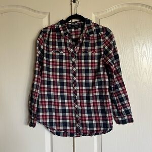 Sandra Ingrish plaid flannel button up blouse size medium petite